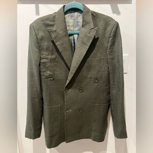 OGB Luxury Linen Olive Green Blazer with Paisley Lining